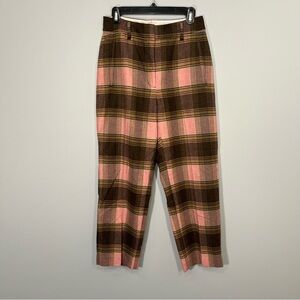 Wilfred Pants Womens 8 Pink Brown Plaid Wool Cashmere Blend High Waist Aritzia